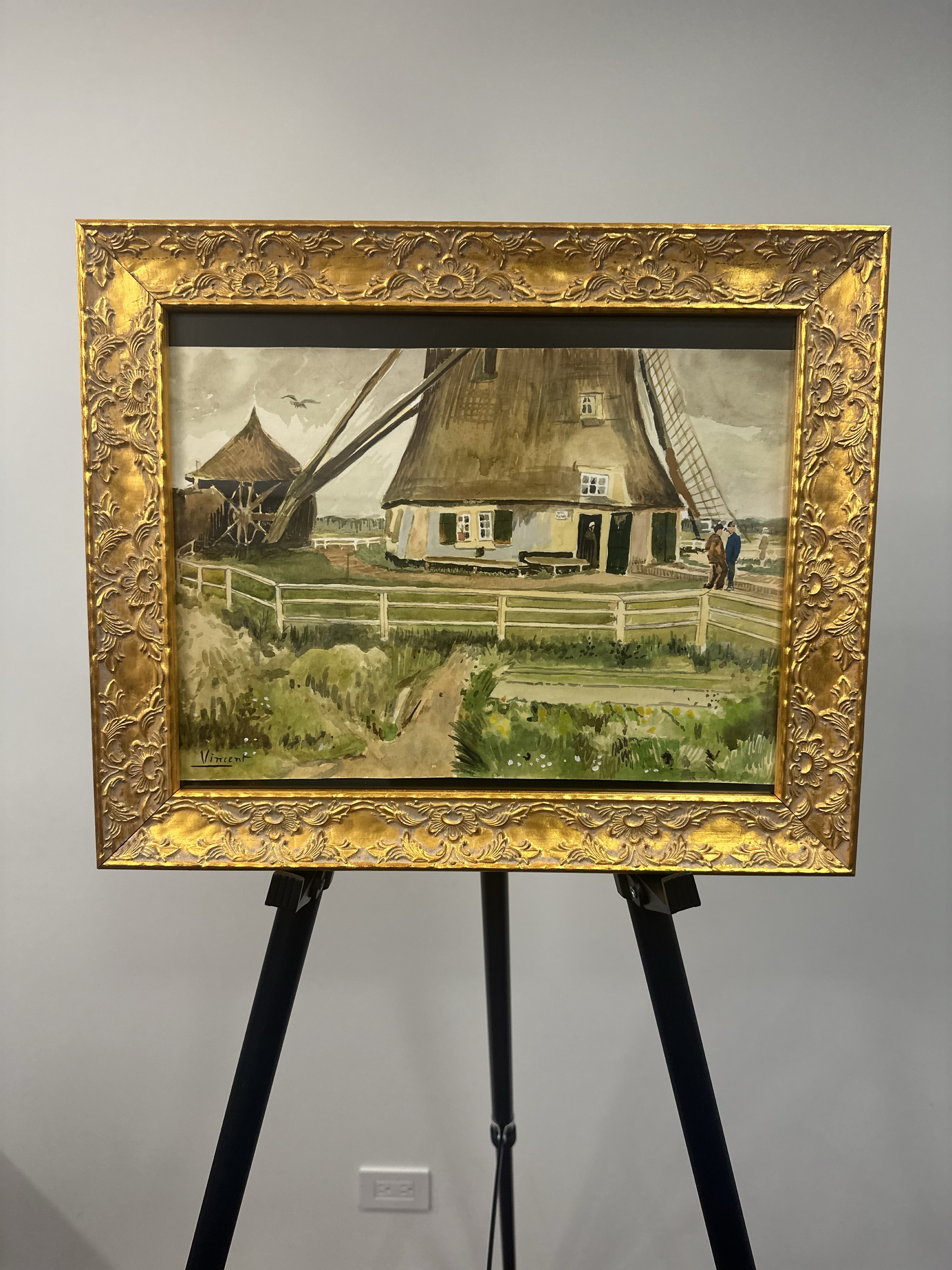 Windmill with Barn (after Van Gogh) — watercolor; rustic Dutch horizon.