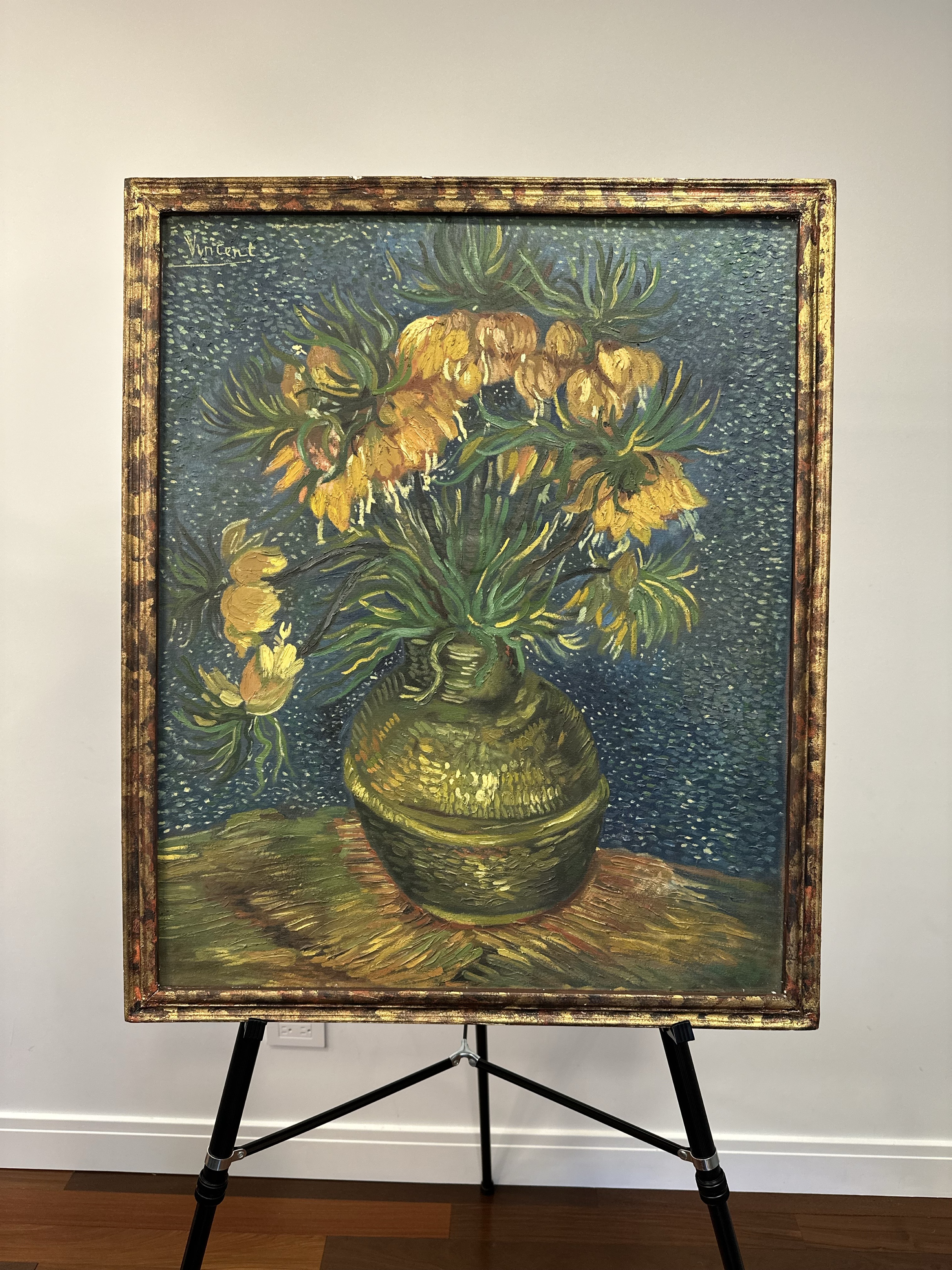 Van Gogh — Vase with Crown Imperial Fritillaries (1887). Vivid still life with intense brushwork.