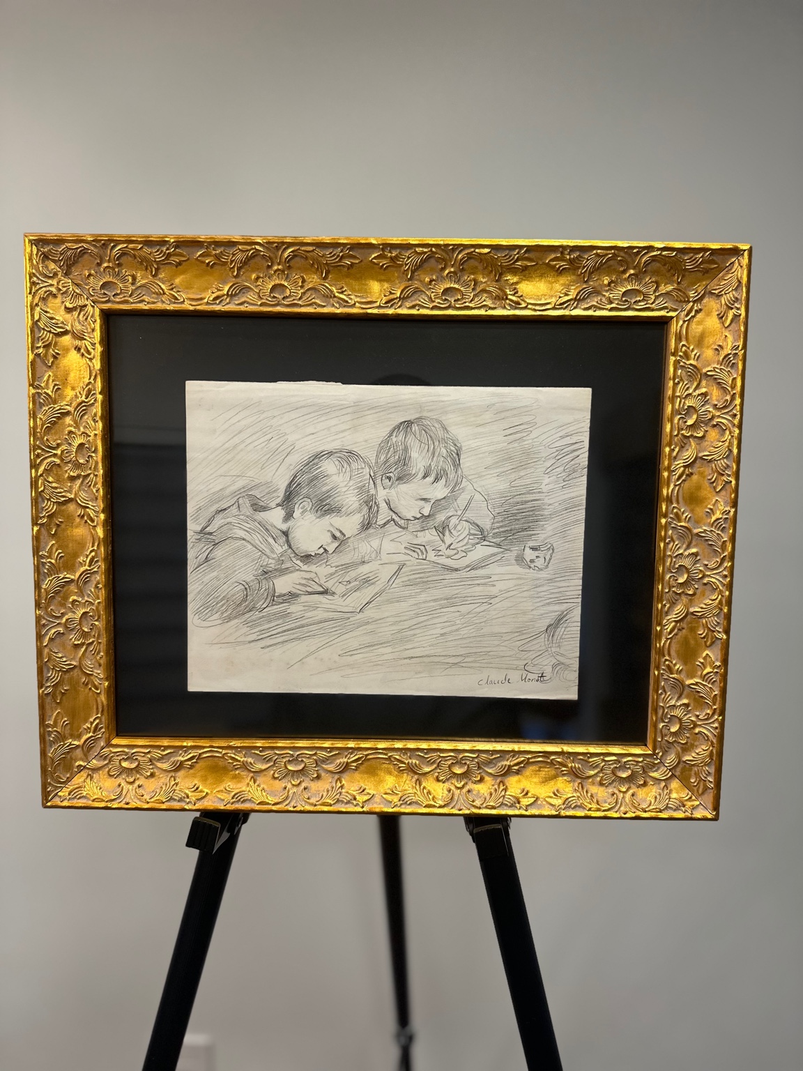 Two Boys Reading/Drawing (after Monet) — graphite; sensitive hands study.