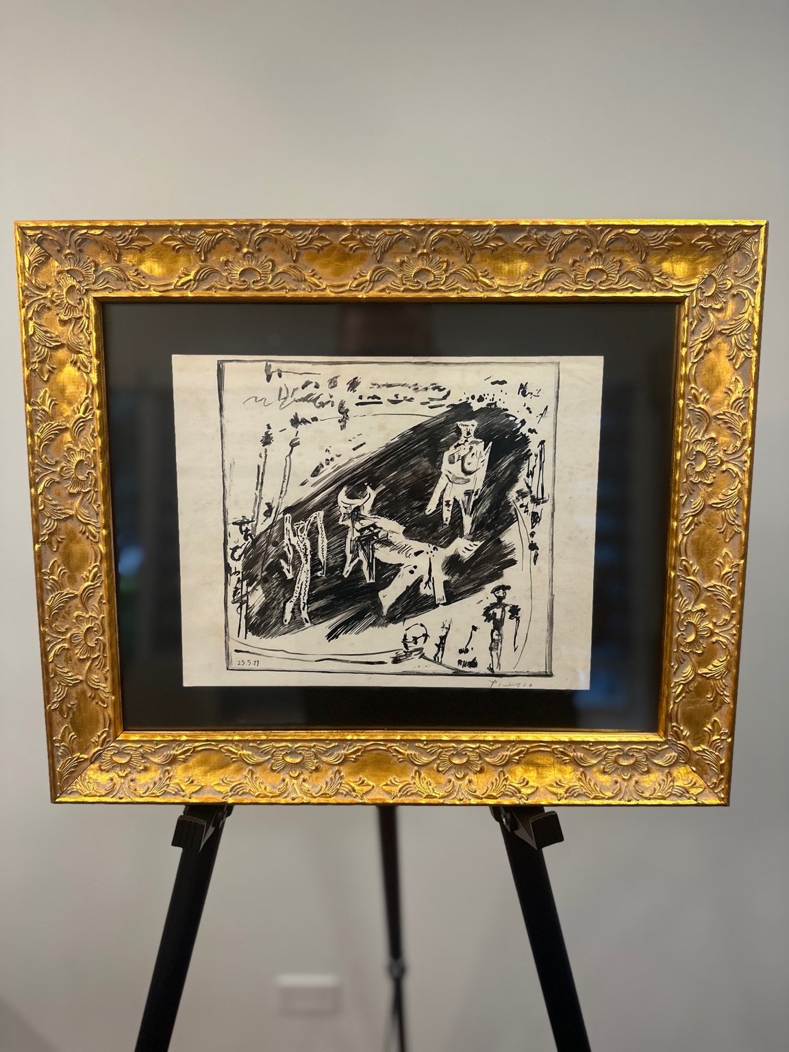 Woman in Hat on Yellow Ground (after Picasso) — gouache; enamel-like color.