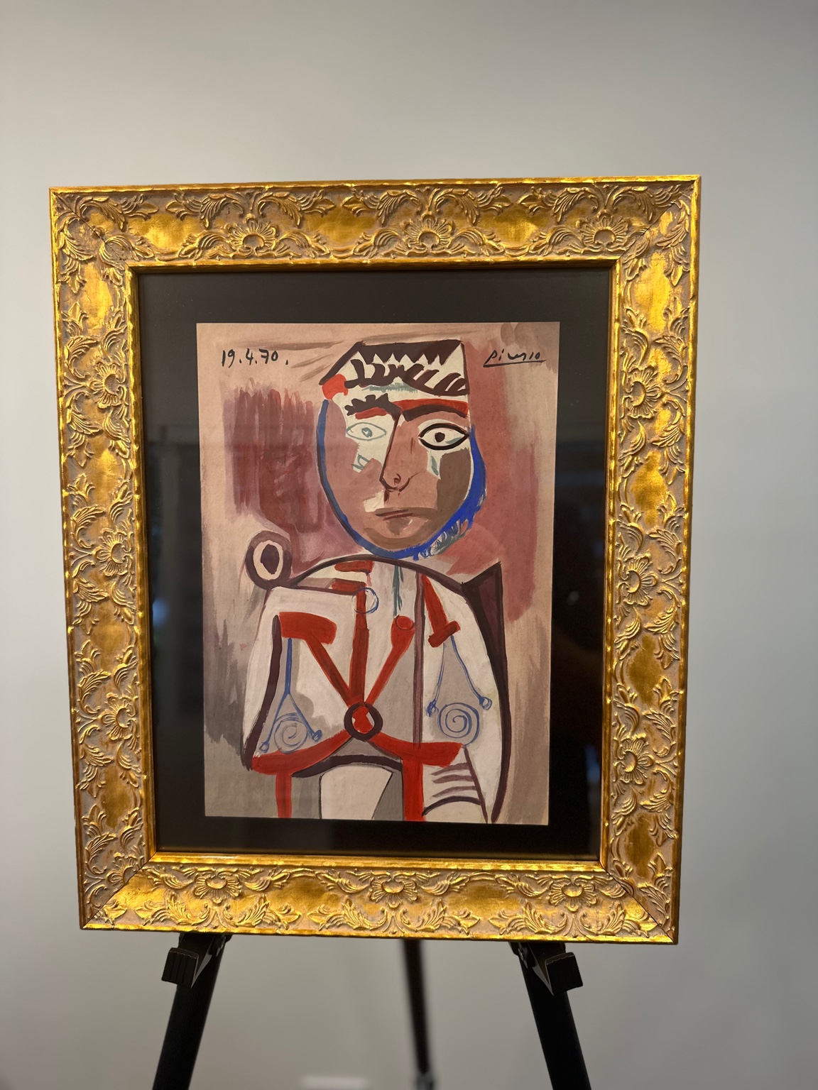 Cowboy with Drink (after Picasso) — gray gouache; humorous profile.