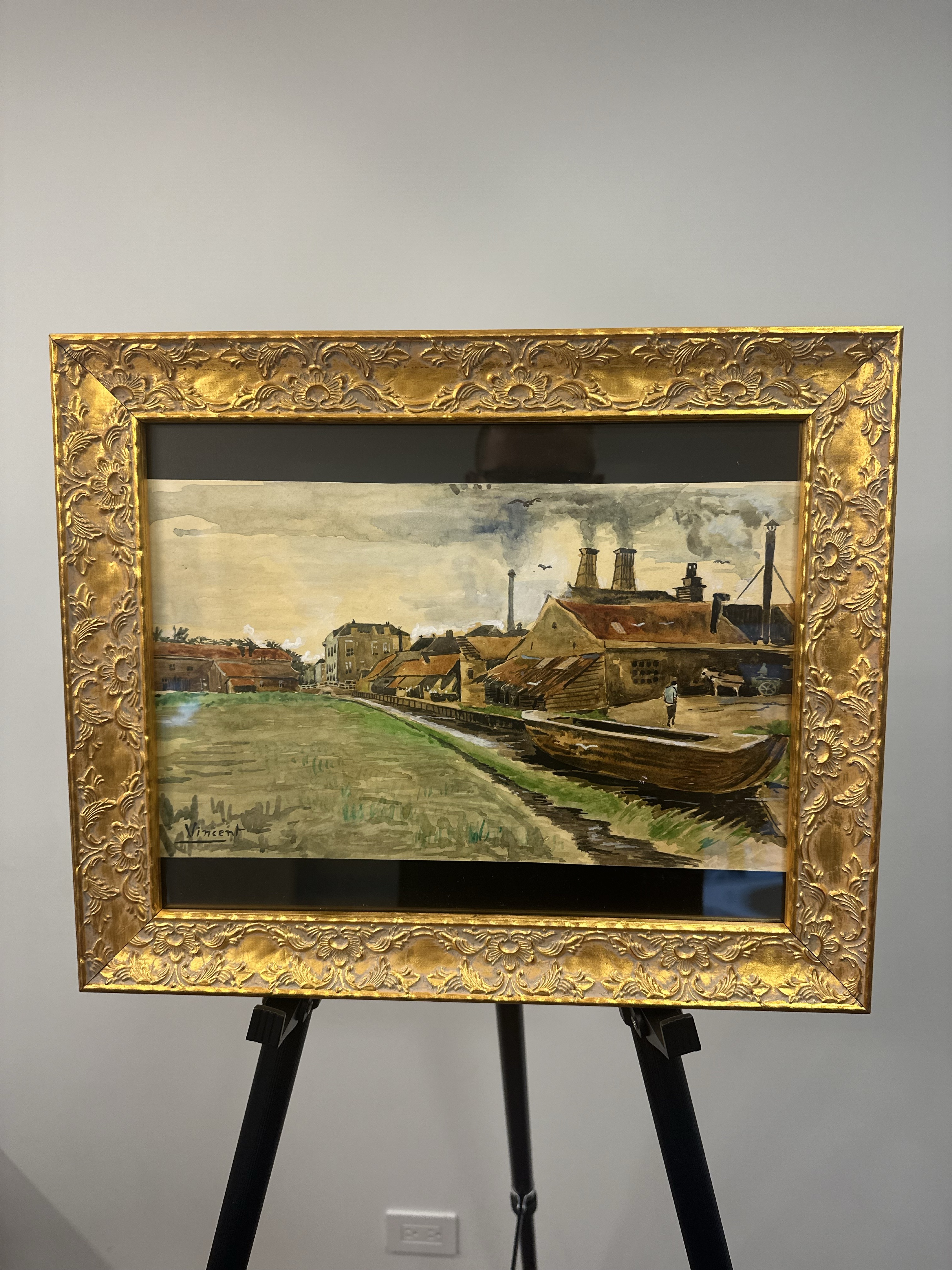 Canal and Warehouses (after Van Gogh) — watercolor; industrial view.