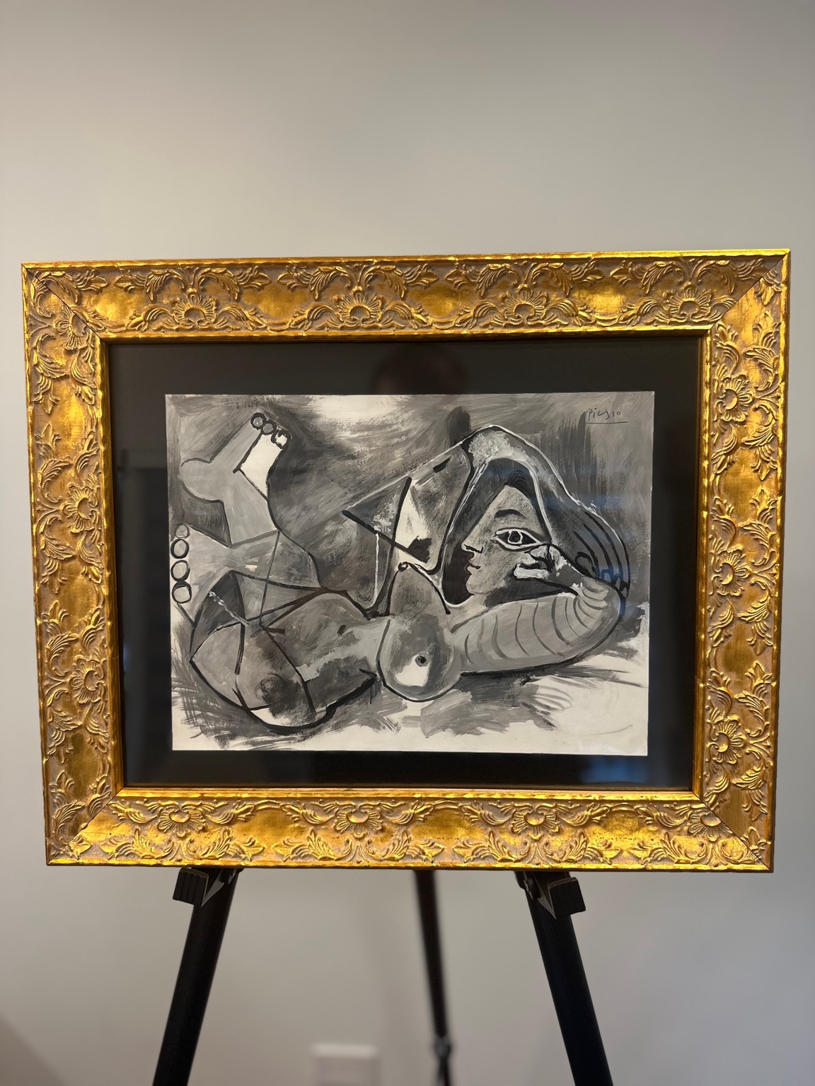 Reclining Figure in Grays (after Picasso) — ink wash; Cubist dissection.