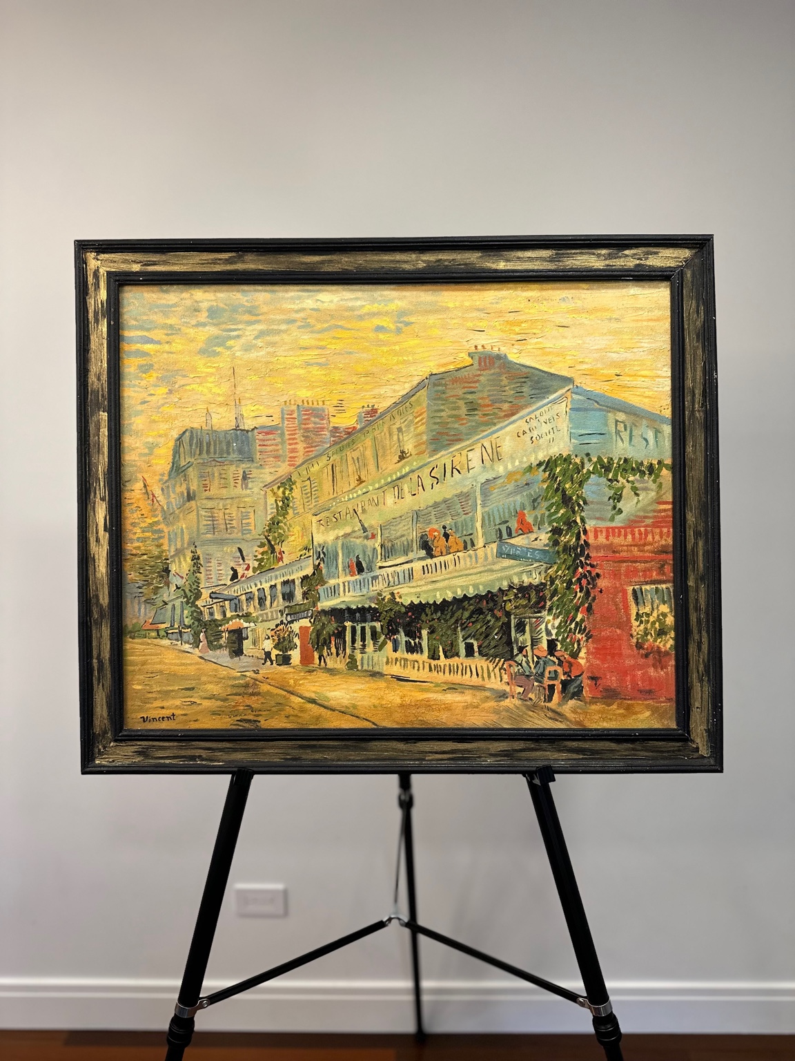 Van Gogh — Restaurant de la Sirène at Asnières (1887). Golden dusk and streetfront motif.