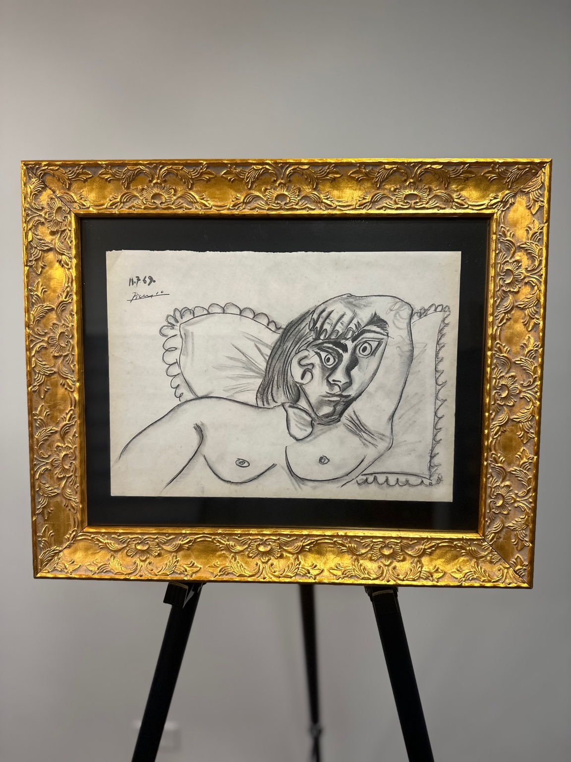 Reclining Nude, 17.08.69 (after Picasso) — charcoal; broad outlines.