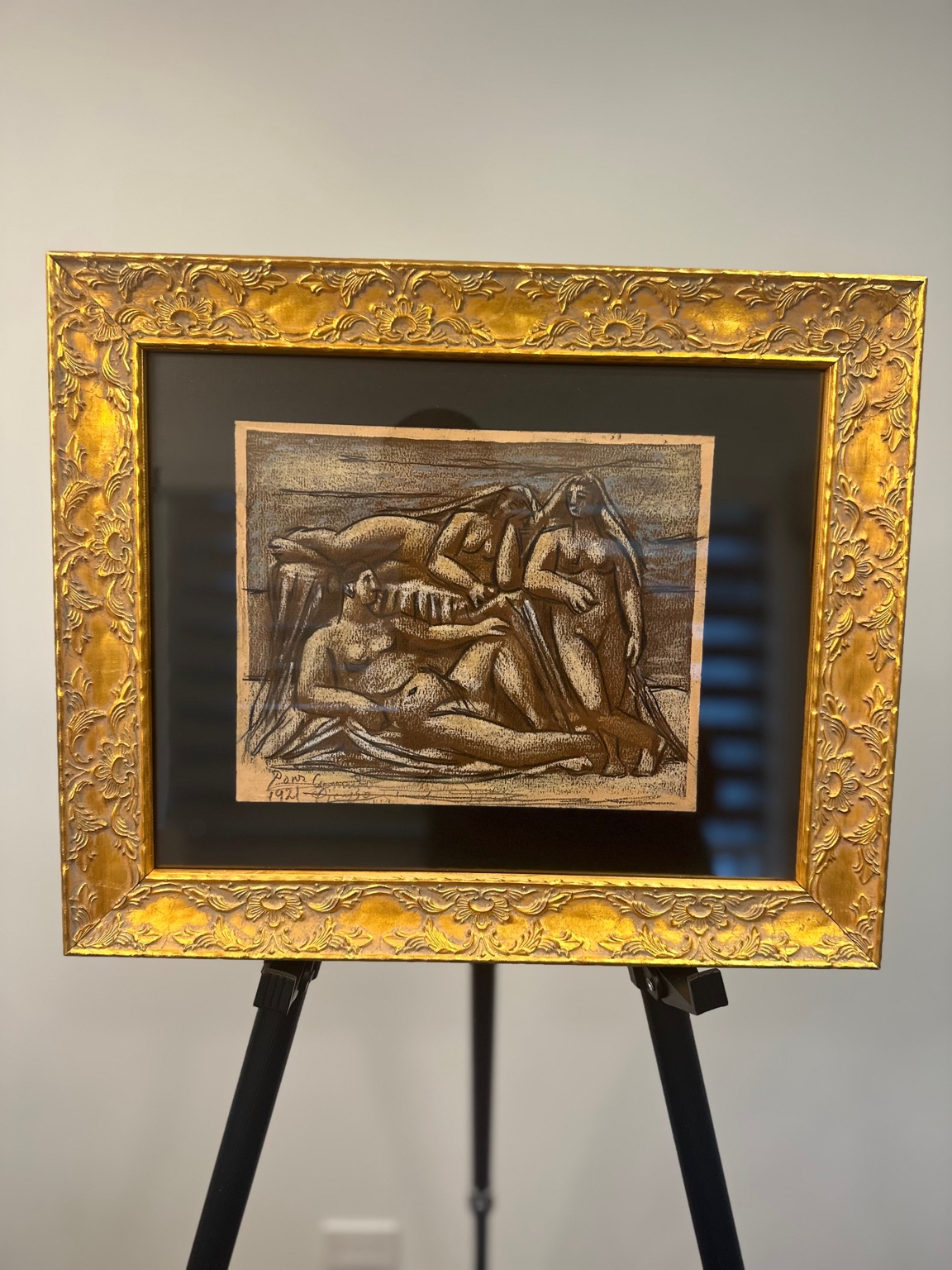 Artist’s Studio with Reclining Model (after Picasso) — ink wash; gray tonalities.