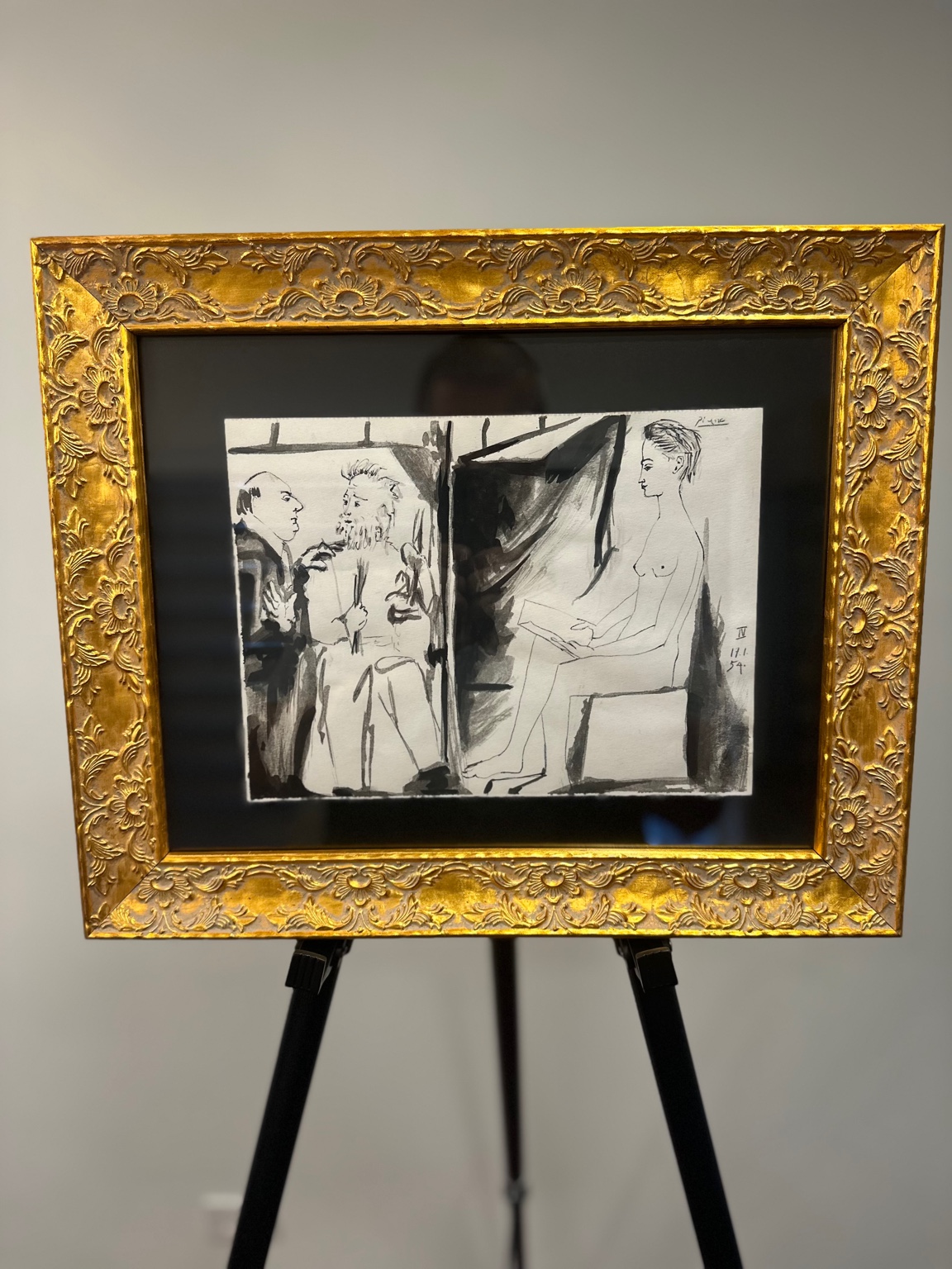 In the Studio with Model (after Picasso) — ink washes; reportage sketch of an atelier.